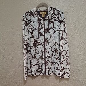 Peck & Peck Wome's Brown and White Floral Blazer Size XL